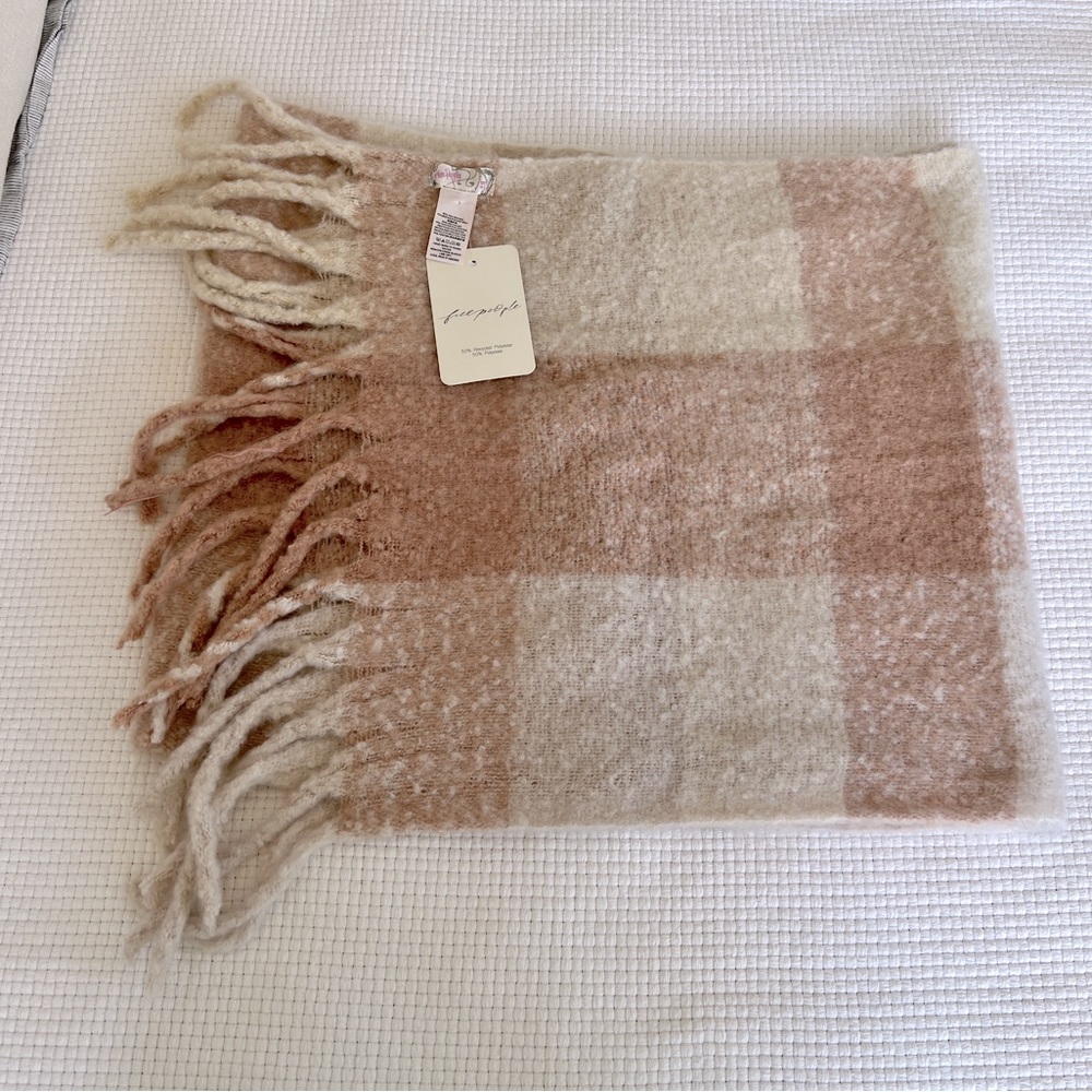 Super Soft Free People Piper Plaid Recycled Blend Scarf. NWT